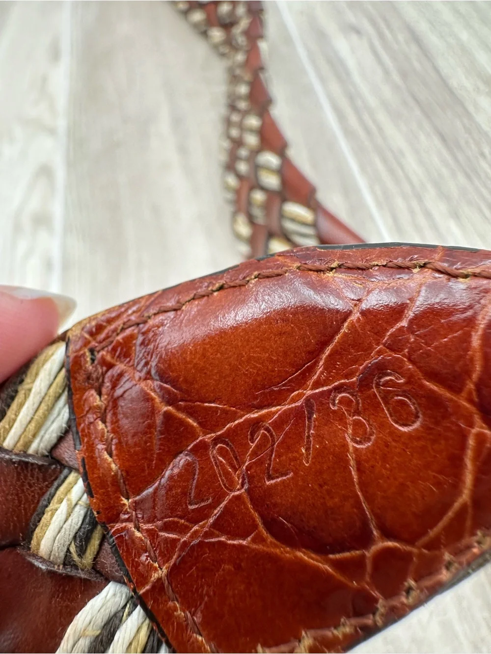 VTG Novia Brown Italian Leather Braided Belt Mixed w/ Natural Fiber Weave Sz 36